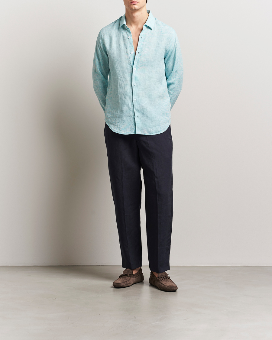 Herren | Hemden | Orlebar Brown | Giles Long Sleeve Linen Shirt Aqua Blue/White