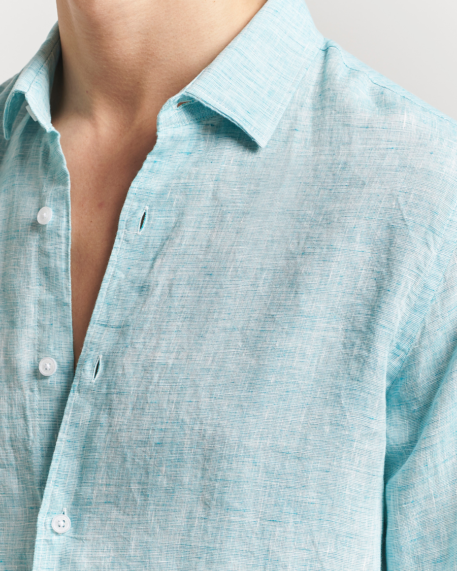 Herren | Hemden | Orlebar Brown | Giles Long Sleeve Linen Shirt Aqua Blue/White