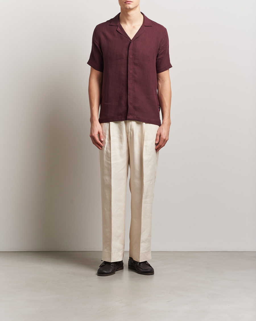 Herren | Hemden | Orlebar Brown | Maitan II Short Sleeve Linen Shirt Damson
