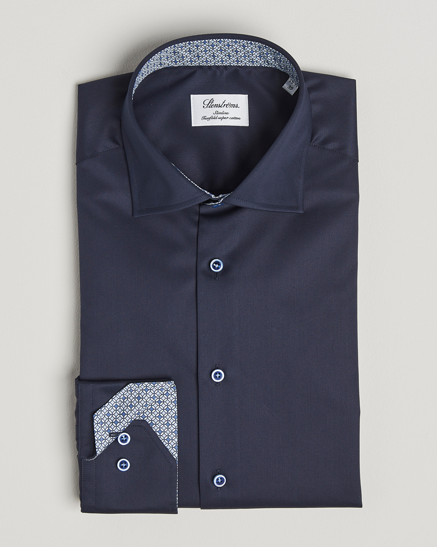 Herren | Hemden | Stenströms | Silmline Contrast Cotton Twill Shirt Navy