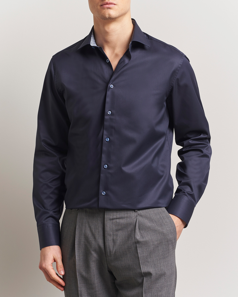 Herren | Hemden | Stenströms | Fitted Body Contrast Cotton Twill Shirt Navy