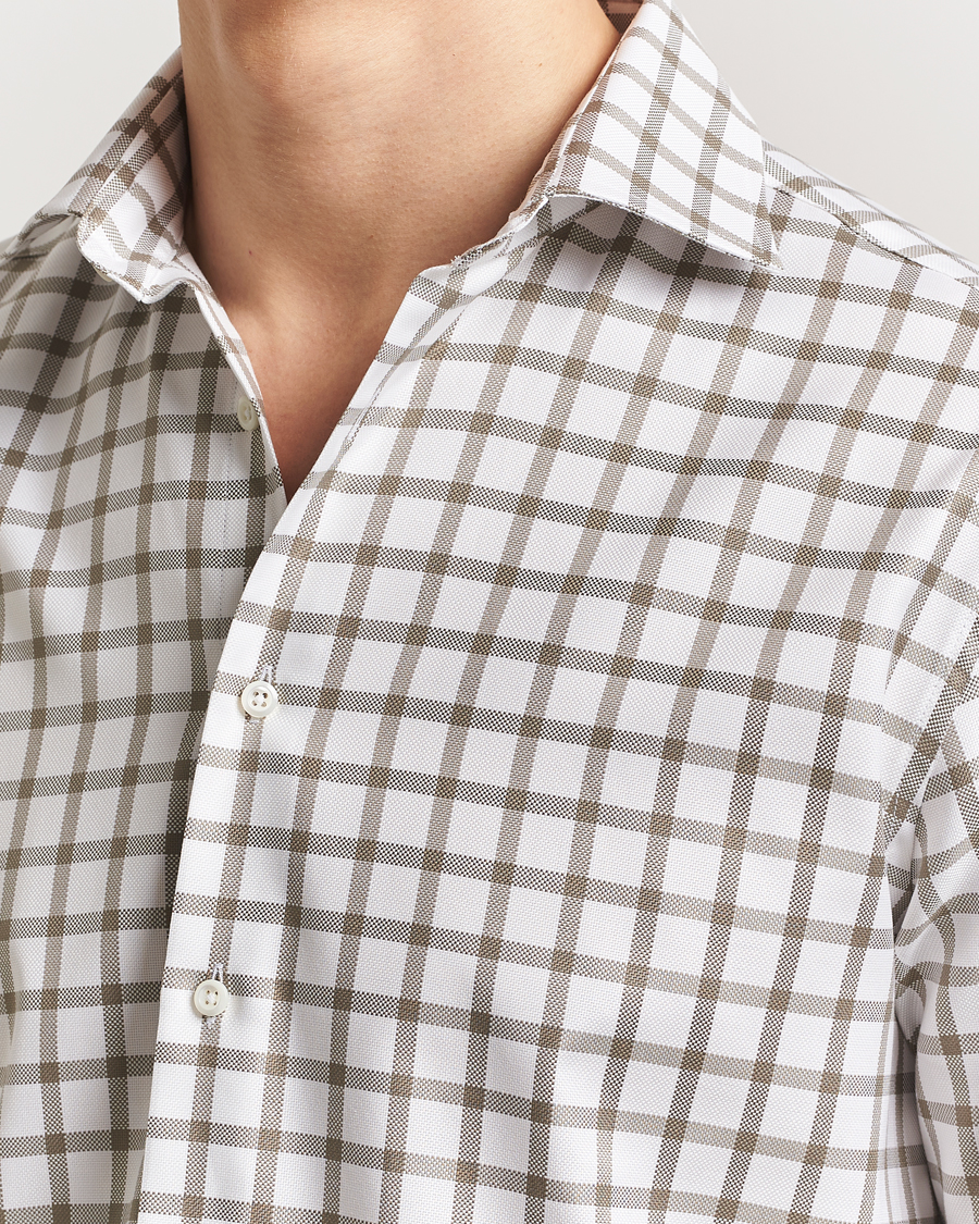 Herren | Hemden | Stenströms | Fitted Body Checked Cut Away Shirt Taupe/White