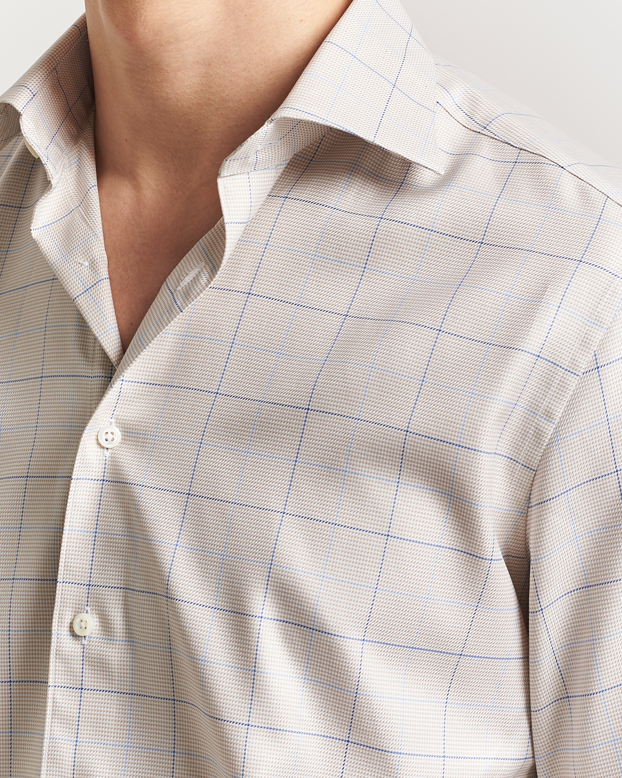 Herren | Hemden | Stenströms | Fitted Body Checked Houndstooth Shirt Taupe