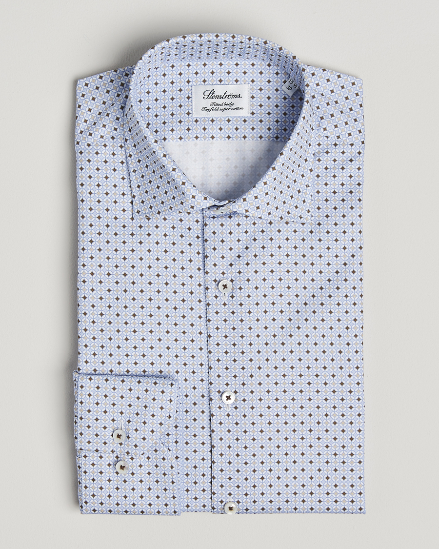 Herren | Hemden | Stenströms | Fitted Body Printed Cut Away Shirt Blue