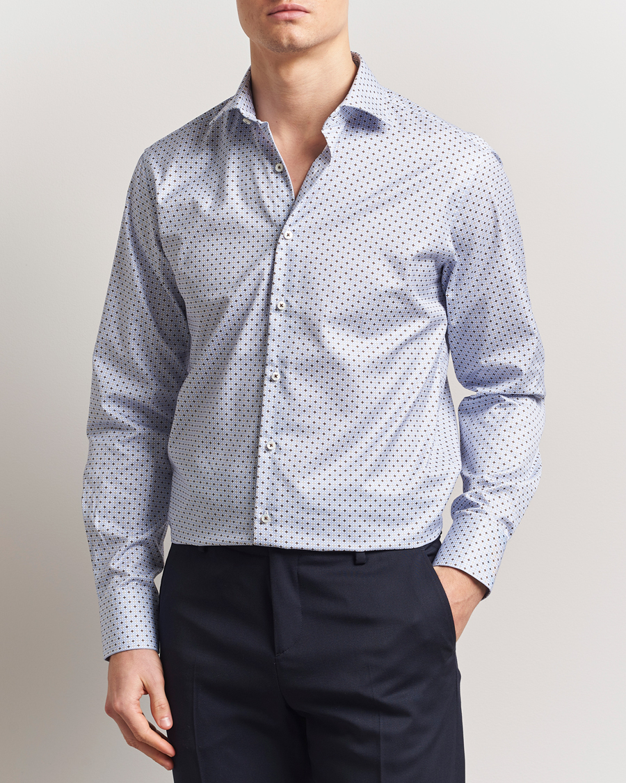 Herren | Hemden | Stenströms | Fitted Body Printed Cut Away Shirt Blue
