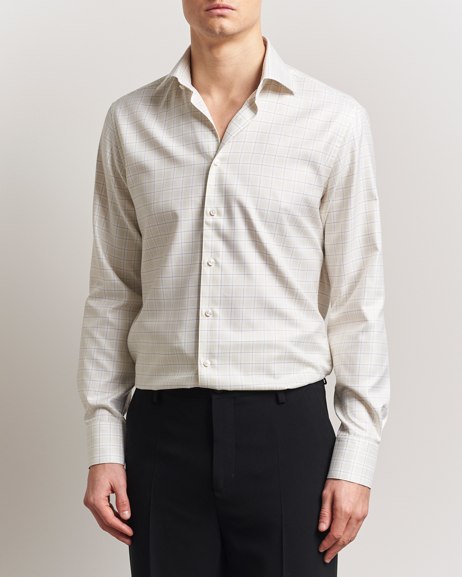 Herren | Hemden | Stenströms | Fitted Body Checked Shirt Beige