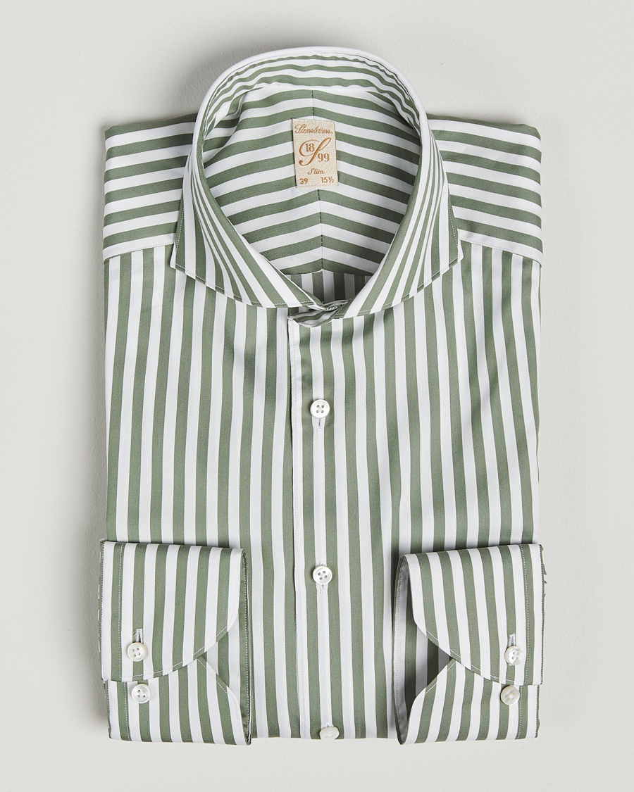 Herren | Hemden | Stenströms | 1899 Slimline Striped Cotton/Silk Shirt Green