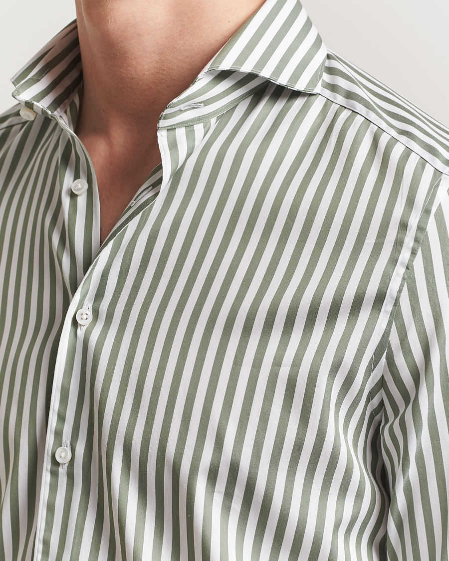 Herren | Hemden | Stenströms | 1899 Slimline Striped Cotton/Silk Shirt Green