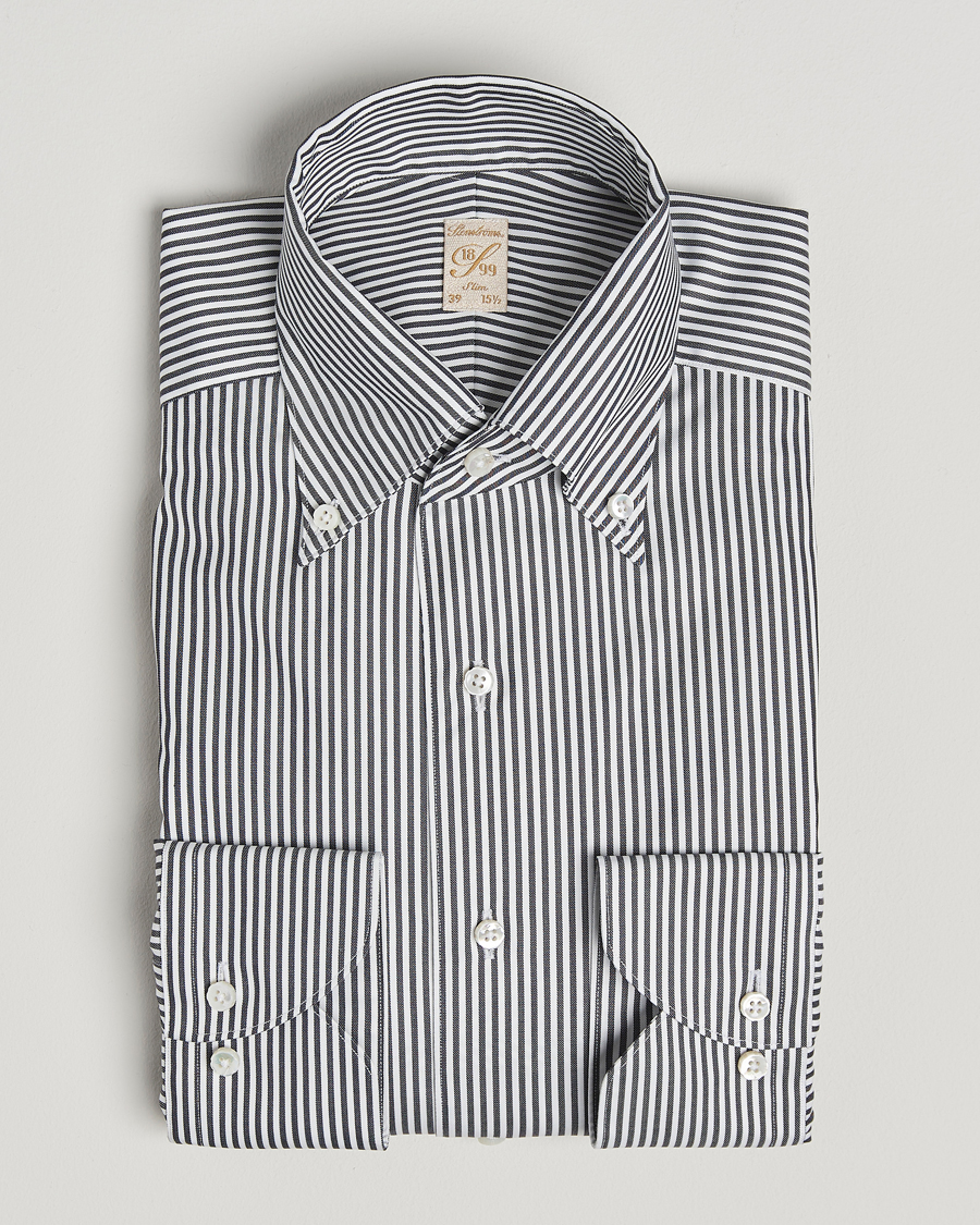 Herren | Hemden | Stenströms | 1899 Slimline Striped One Piece Button Down Collar Shirt Black