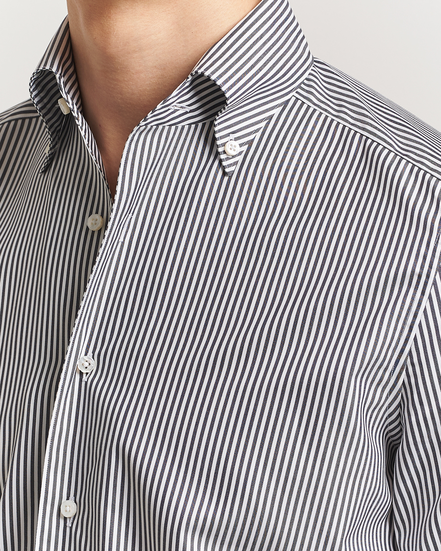 Herren | Hemden | Stenströms | 1899 Slimline Striped One Piece Button Down Collar Shirt Black