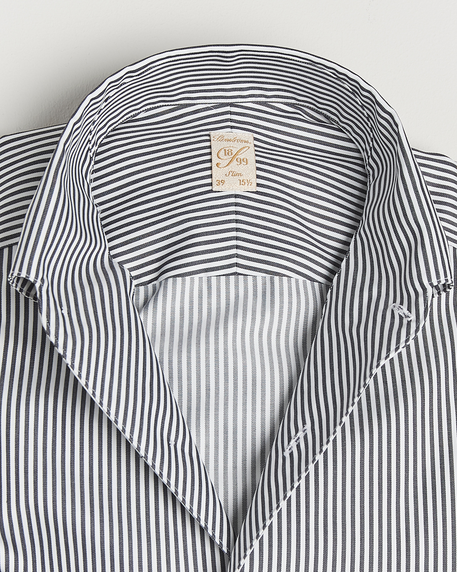 Herren | Hemden | Stenströms | 1899 Slimline Striped One Piece Button Down Collar Shirt Black