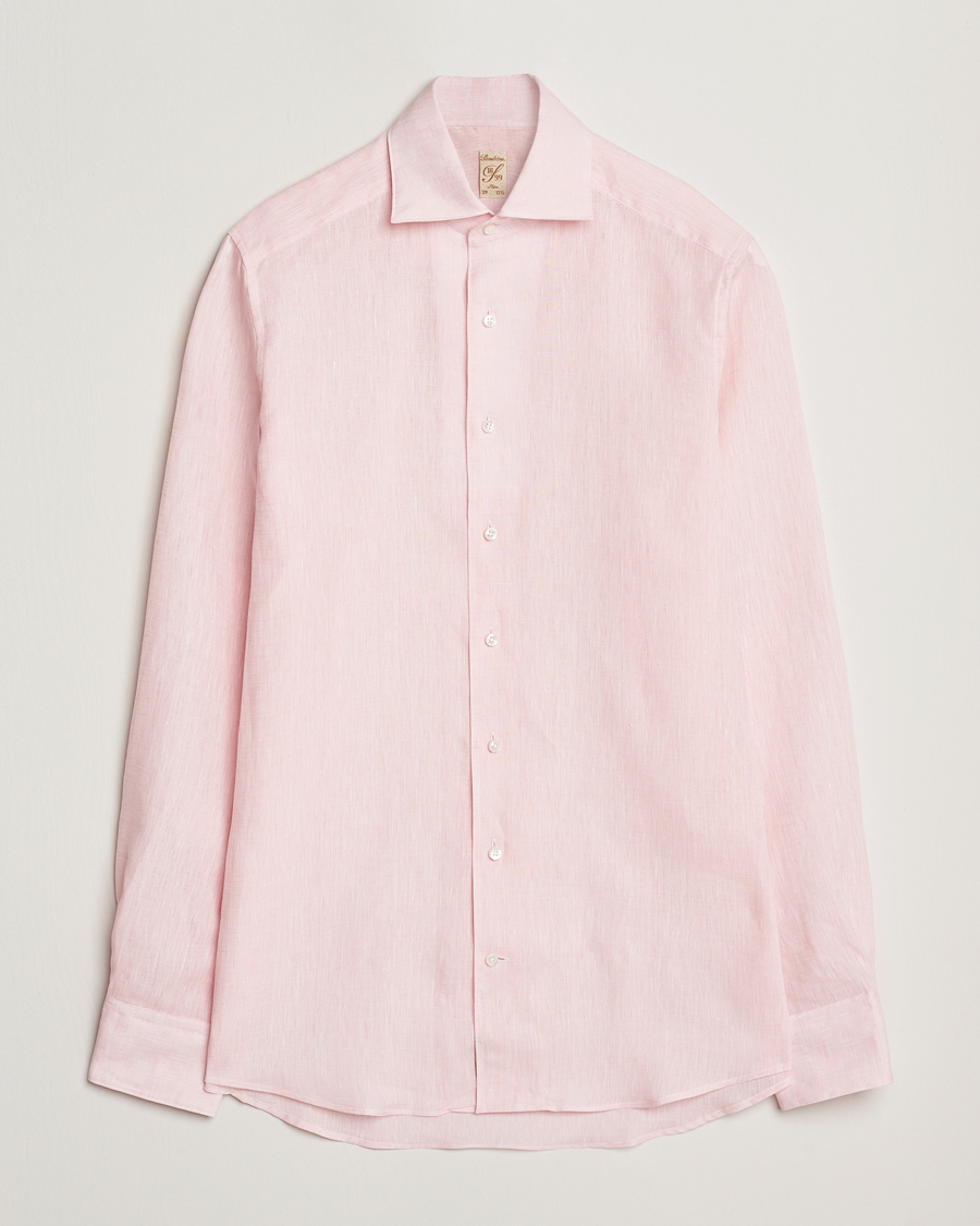 Herren | Hemden | Stenströms | 1899 Slimline Linen One Piece Collar Shirt Pink