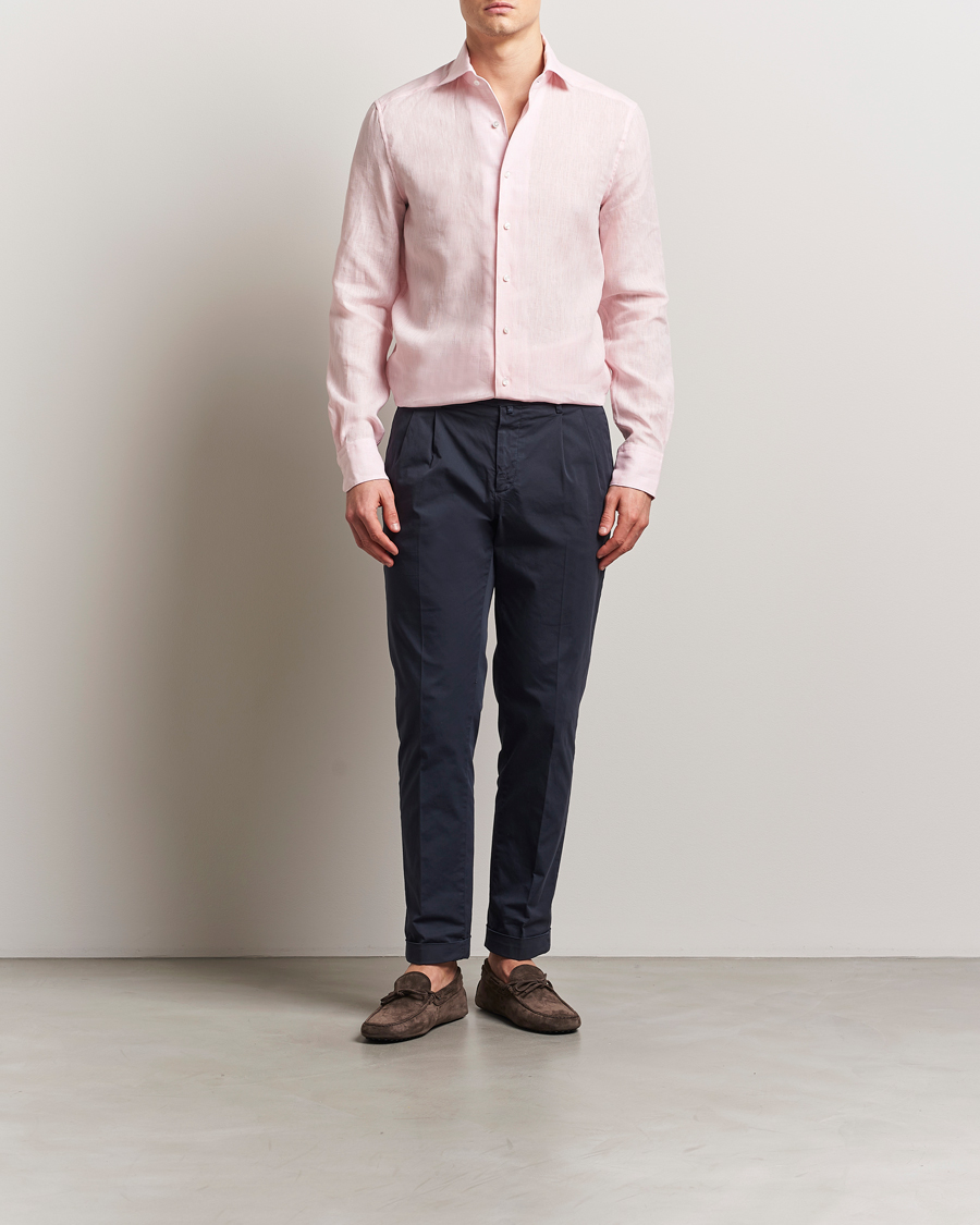 Herren | Hemden | Stenströms | 1899 Slimline Linen One Piece Collar Shirt Pink