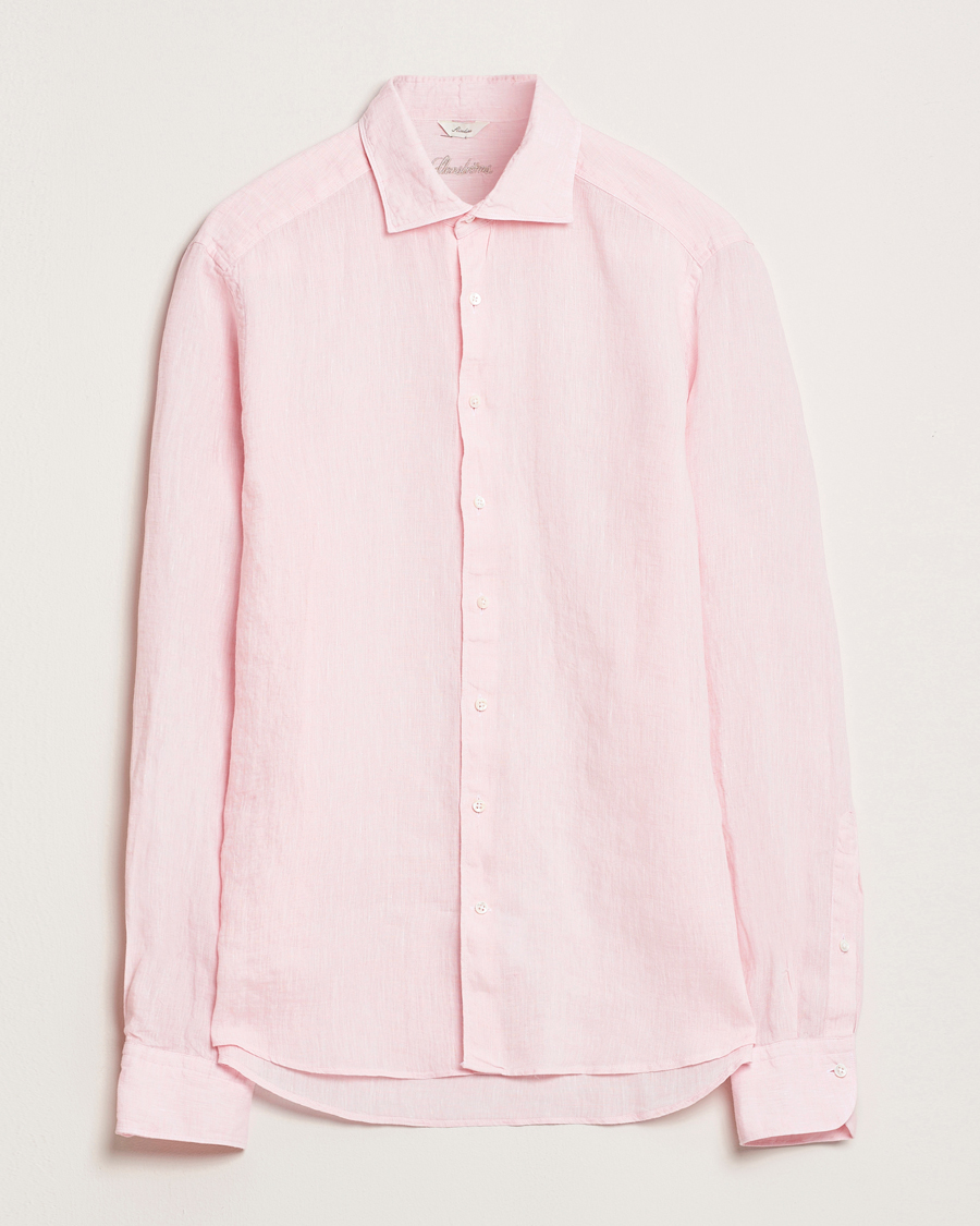 Herren | Hemden | Stenströms | Slimline Cut Away Linen Shirt Soft Pink
