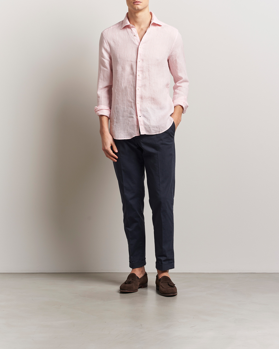 Herren | Hemden | Stenströms | Slimline Cut Away Linen Shirt Soft Pink