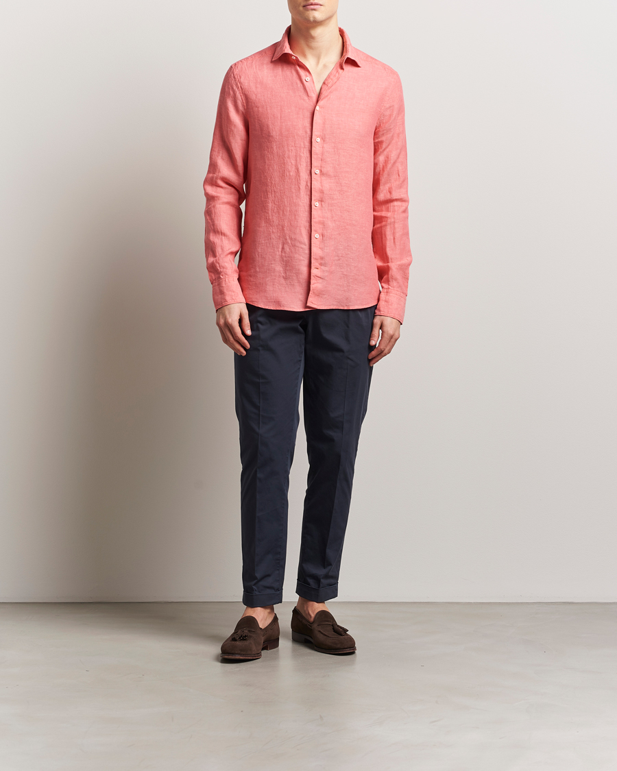 Herren | Hemden | Stenströms | Slimline Cut Away Linen Shirt Rasberry