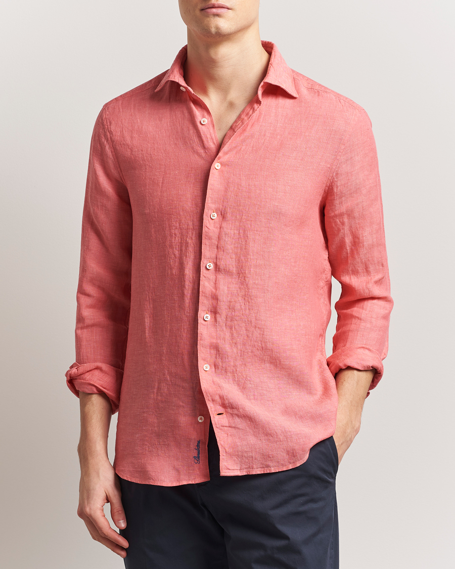 Herren | Hemden | Stenströms | Slimline Cut Away Linen Shirt Rasberry