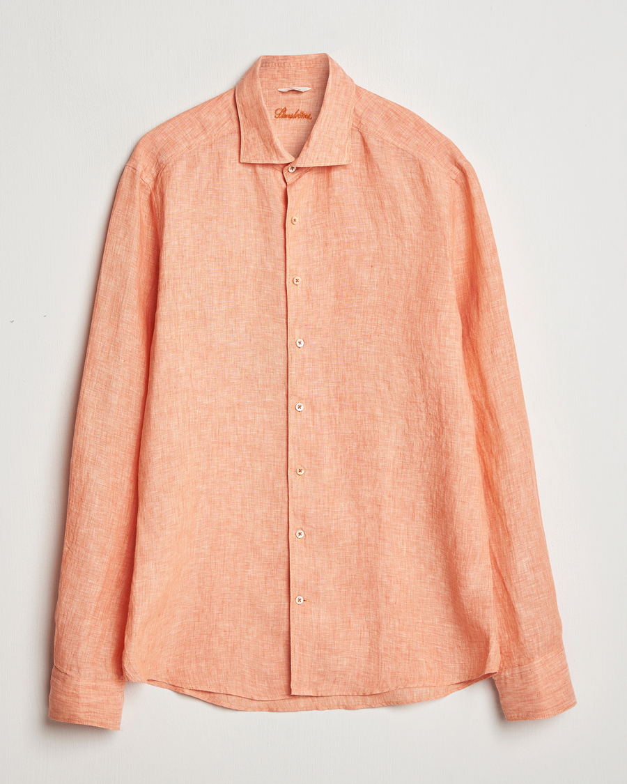 Herren | Hemden | Stenströms | Slimline Cut Away Linen Shirt Orange