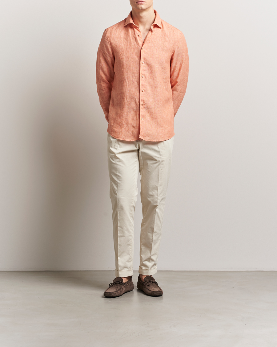 Herren | Hemden | Stenströms | Slimline Cut Away Linen Shirt Orange