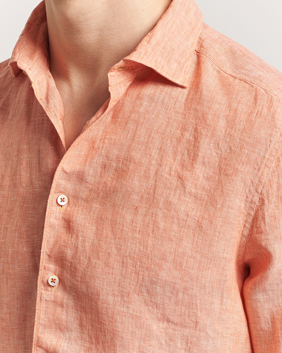Herren | Hemden | Stenströms | Slimline Cut Away Linen Shirt Orange
