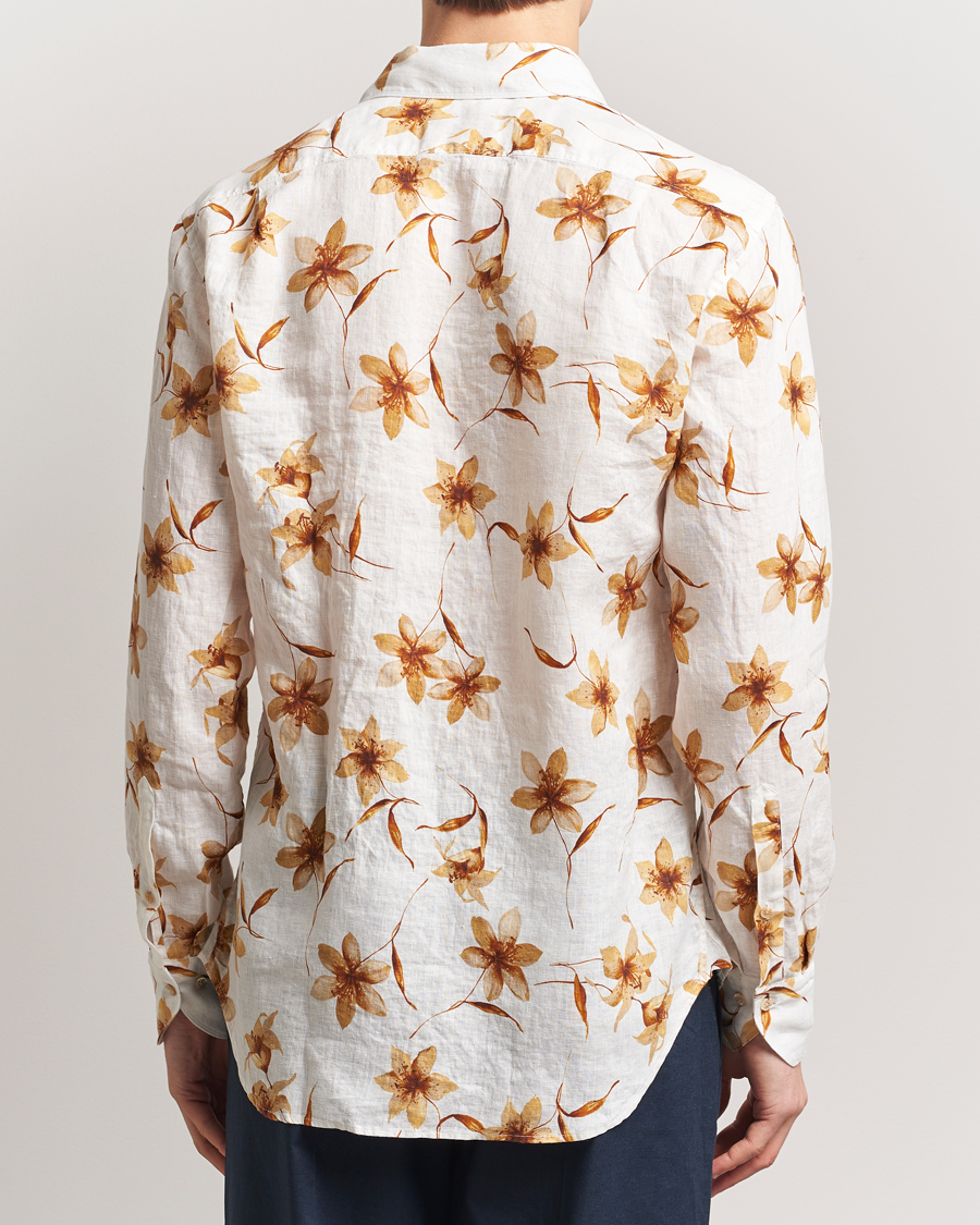 Herren | Hemden | Stenströms | Fitted Body Flower Printed Linen Shirt White