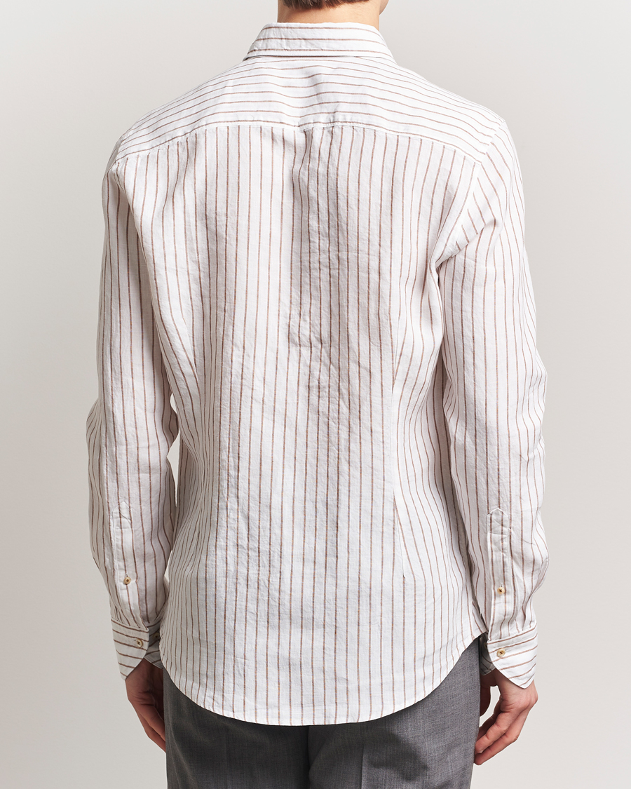 Herren | Hemden | Stenströms | Slimline Striped Linen Shirt White/Brown