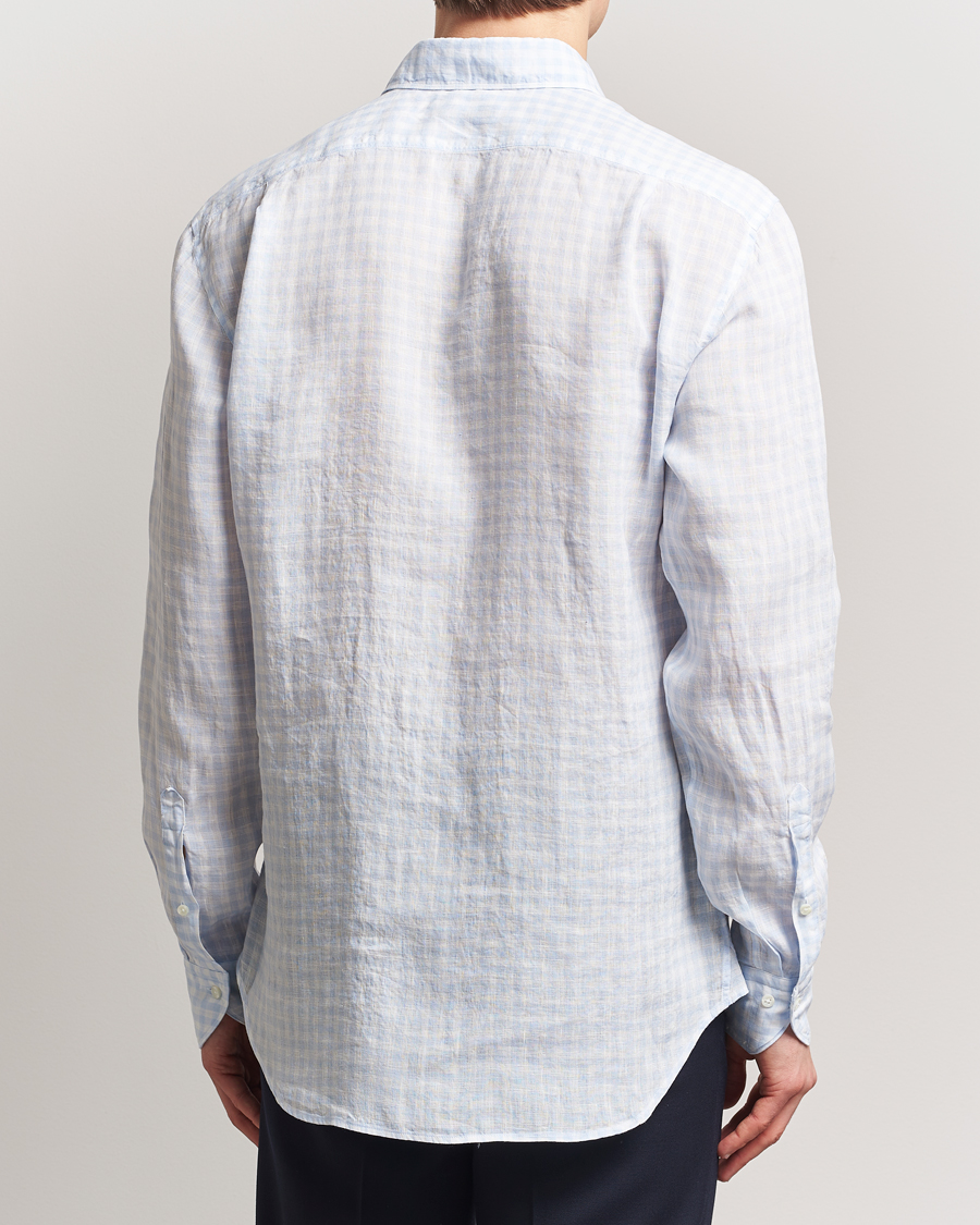 Herren | Hemden | Stenströms | Fitted Body Checked Linen Shirt Blue