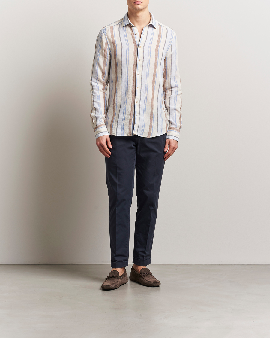 Herren | Hemden | Stenströms | Slimline Multi Striped Linen Shirt Beige