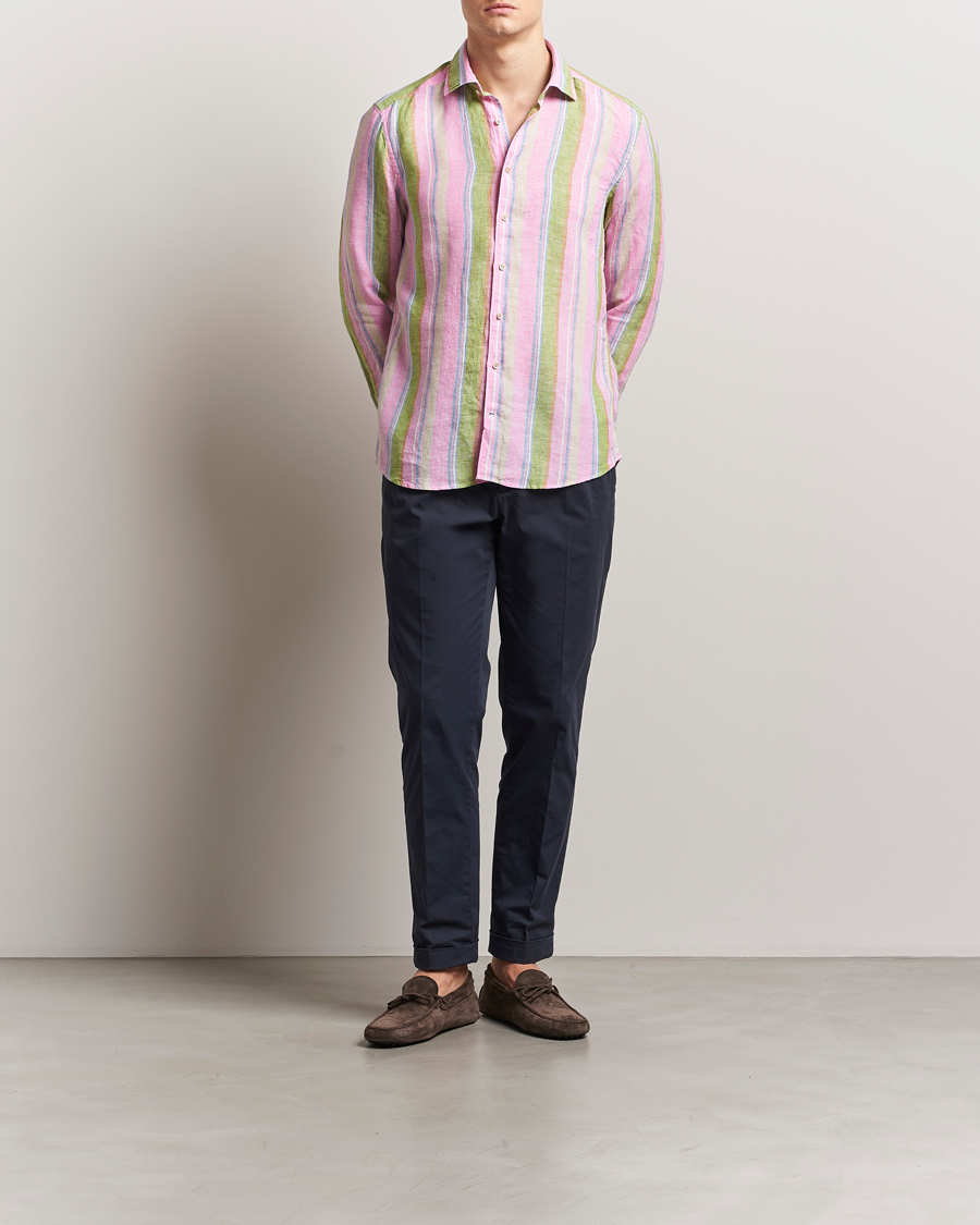 Herren | Hemden | Stenströms | Slimline Multi Striped Linen Shirt Pink