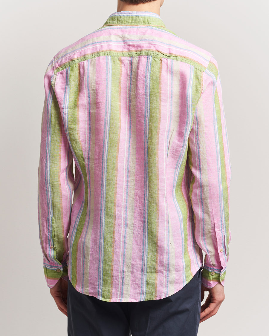Herren | Hemden | Stenströms | Slimline Multi Striped Linen Shirt Pink
