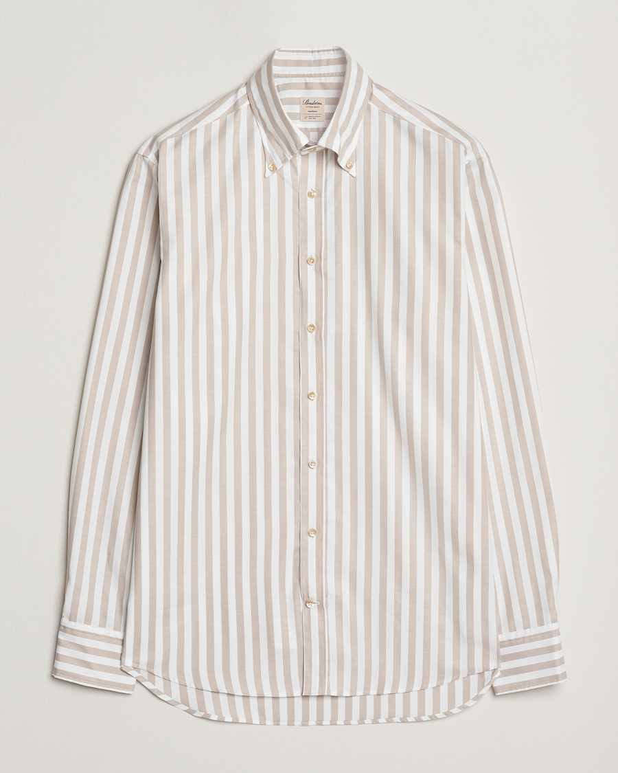 Herren | Hemden | Stenströms | Fitted Body Wide Stripe Oxford Shirt Beige