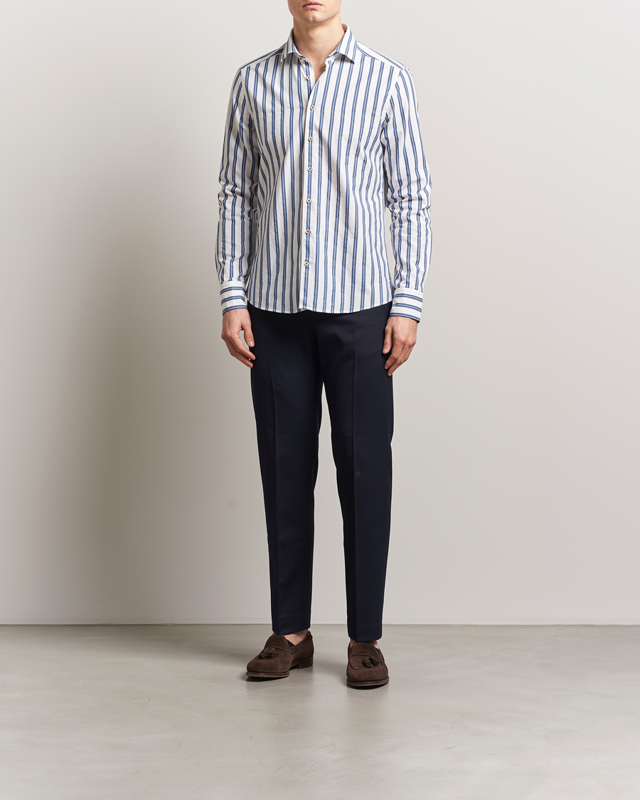 Herren | Hemden | Stenströms | Slimline Striped Casual Shirt Blue/White