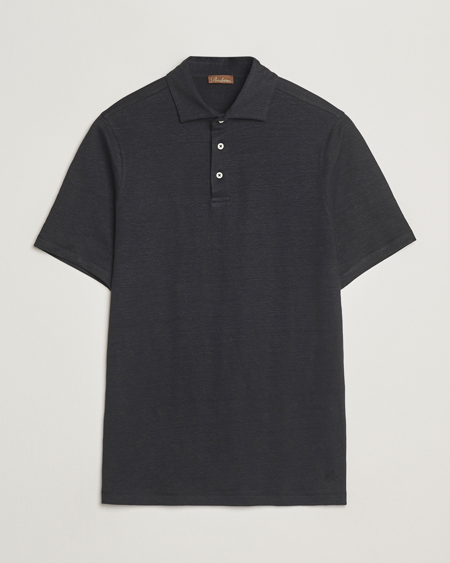 Herren | Poloshirts | Stenströms | Linen Polo Shirt Black