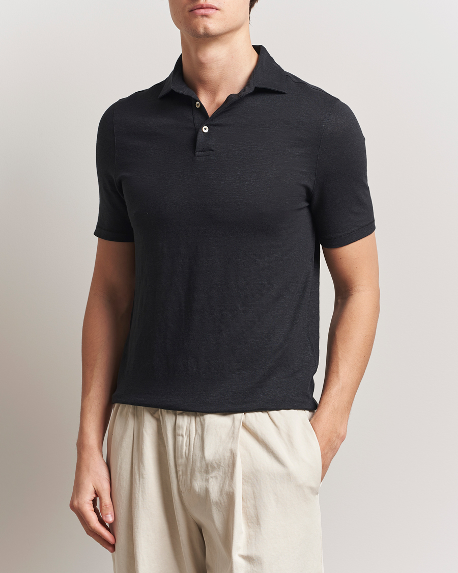 Herren | Poloshirts | Stenströms | Linen Polo Shirt Black