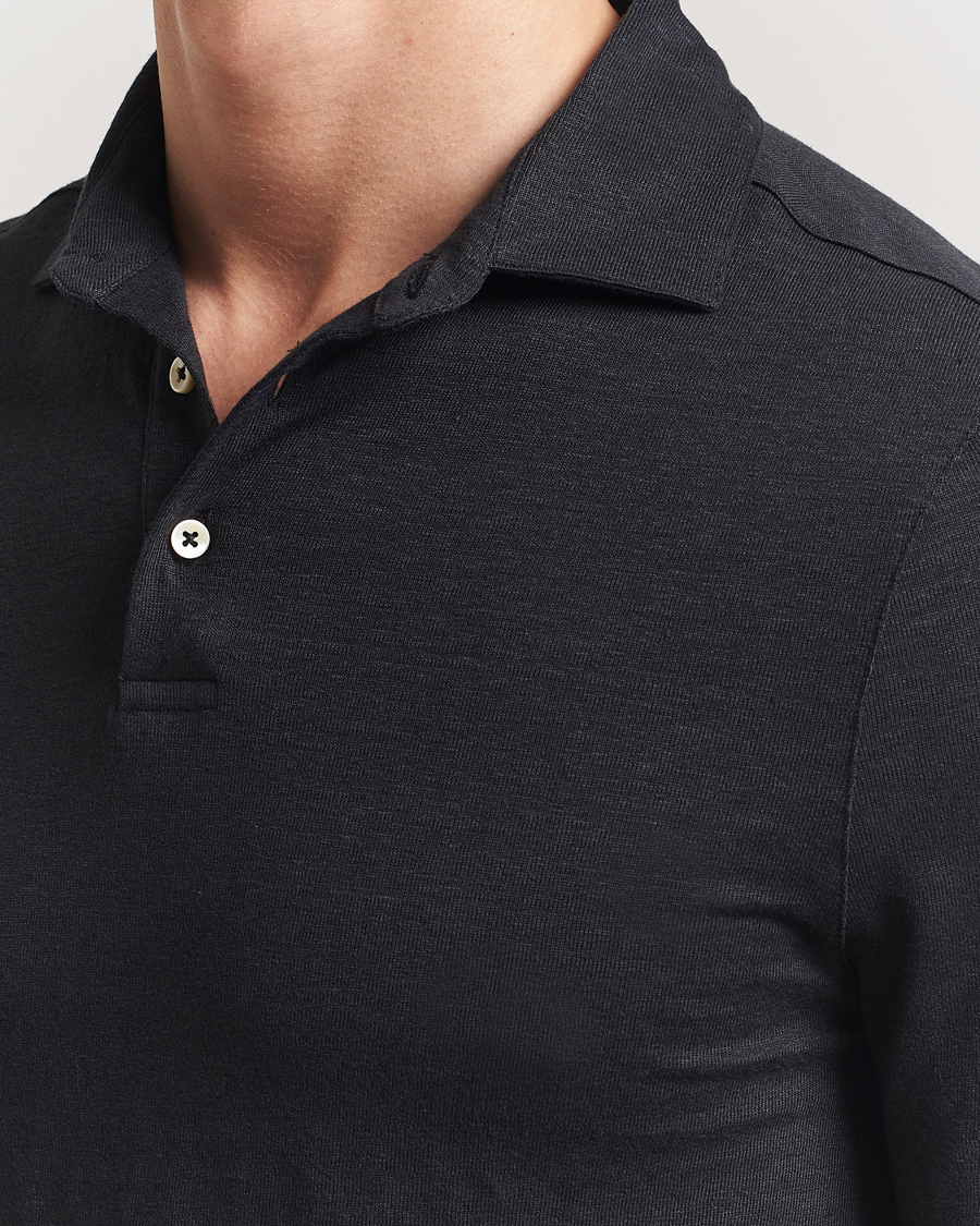 Herren | Poloshirts | Stenströms | Linen Polo Shirt Black