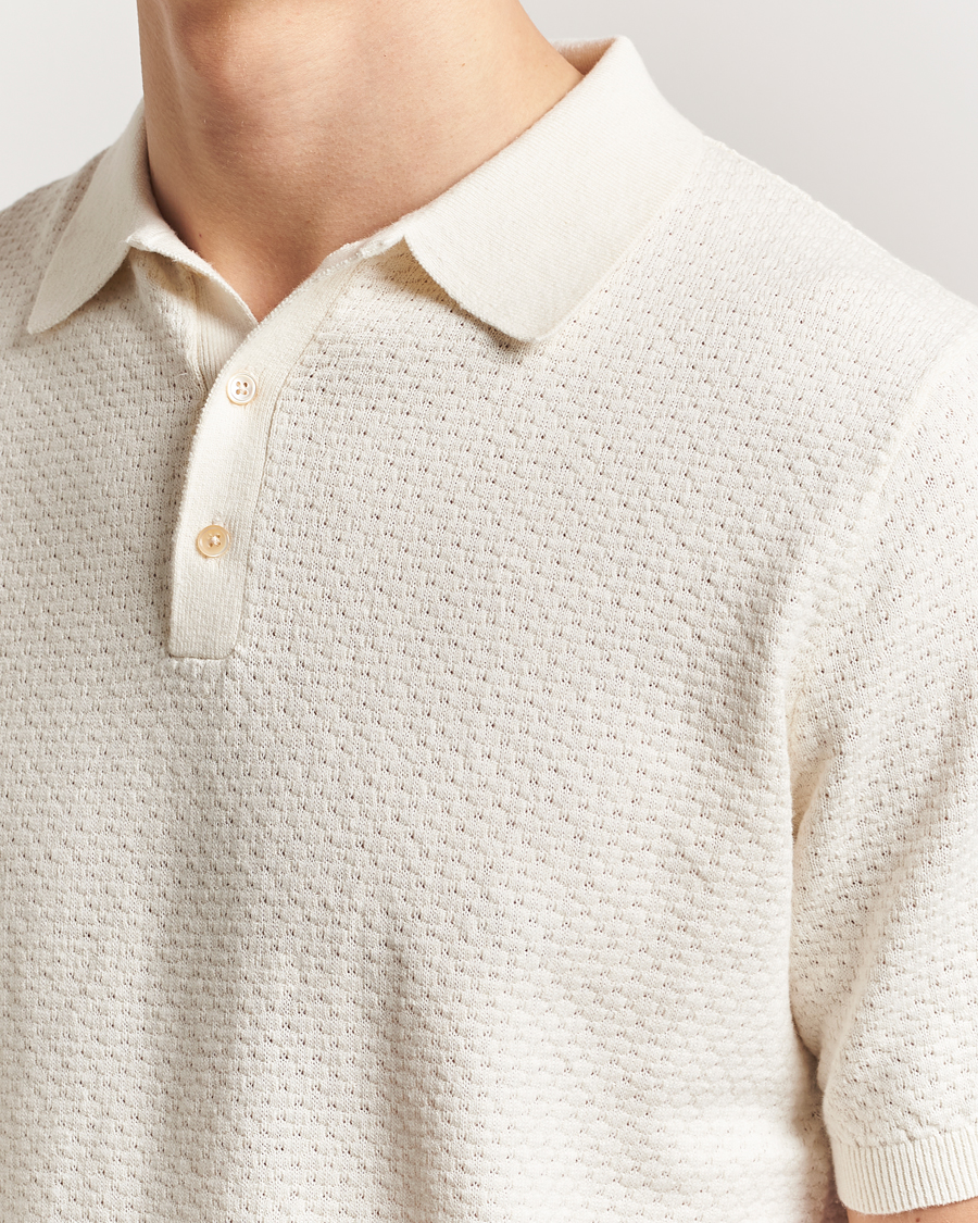 Herren | Poloshirts | Stenströms | Knitted Textured Cotton/Hemp Polo White