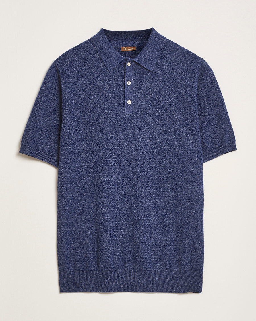 Herren | Poloshirts | Stenströms | Knitted Textured Cotton/Hemp Polo Navy