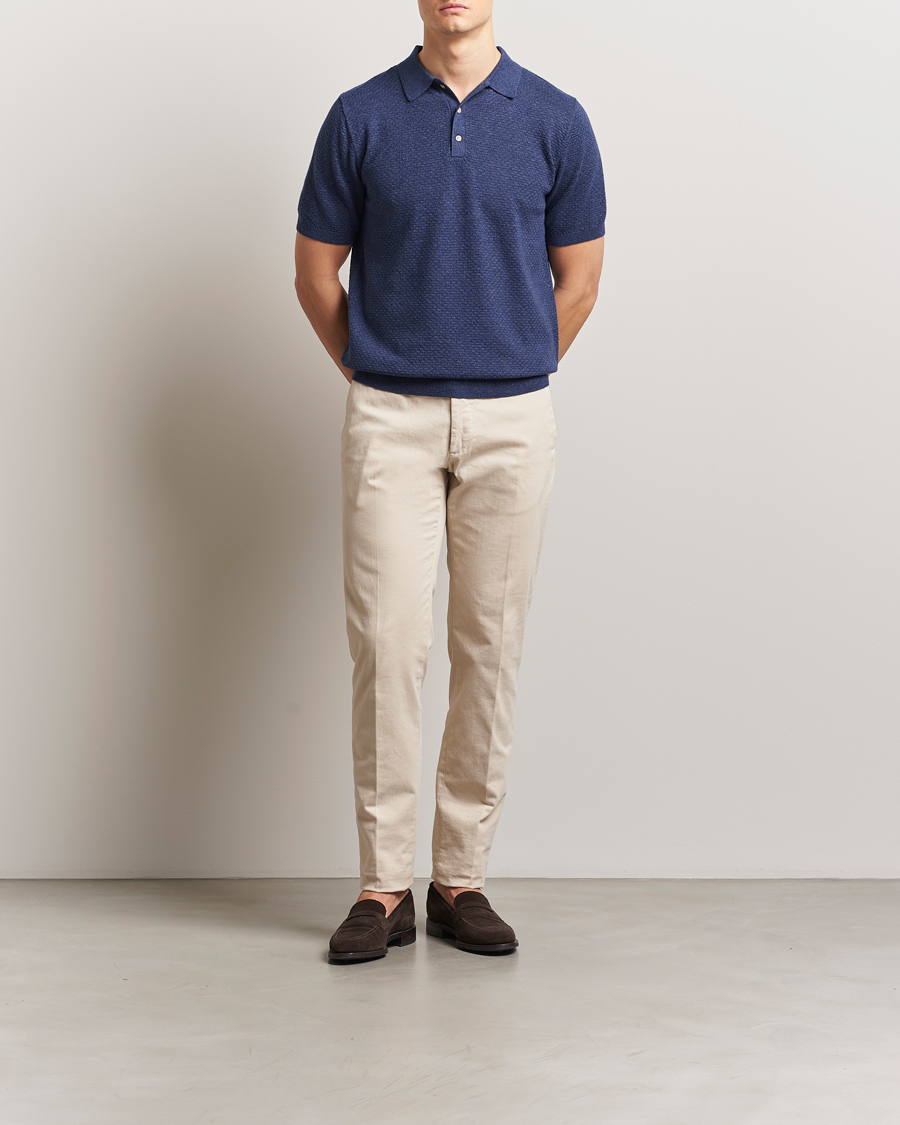 Herren | Poloshirts | Stenströms | Knitted Textured Cotton/Hemp Polo Navy