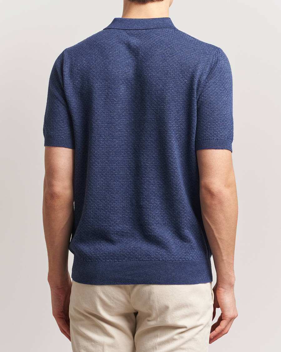 Herren | Poloshirts | Stenströms | Knitted Textured Cotton/Hemp Polo Navy