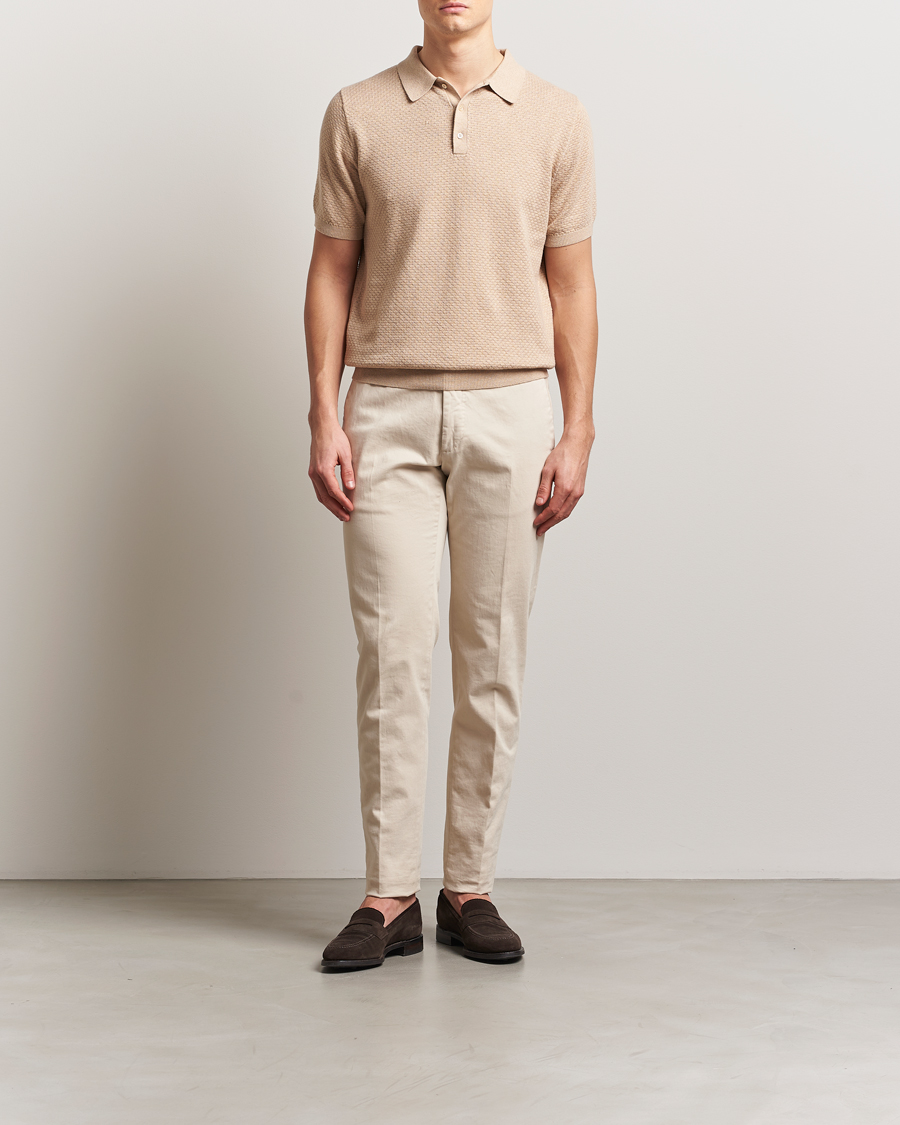 Herren | Poloshirts | Stenströms | Knitted Textured Cotton/Hemp Polo Beige