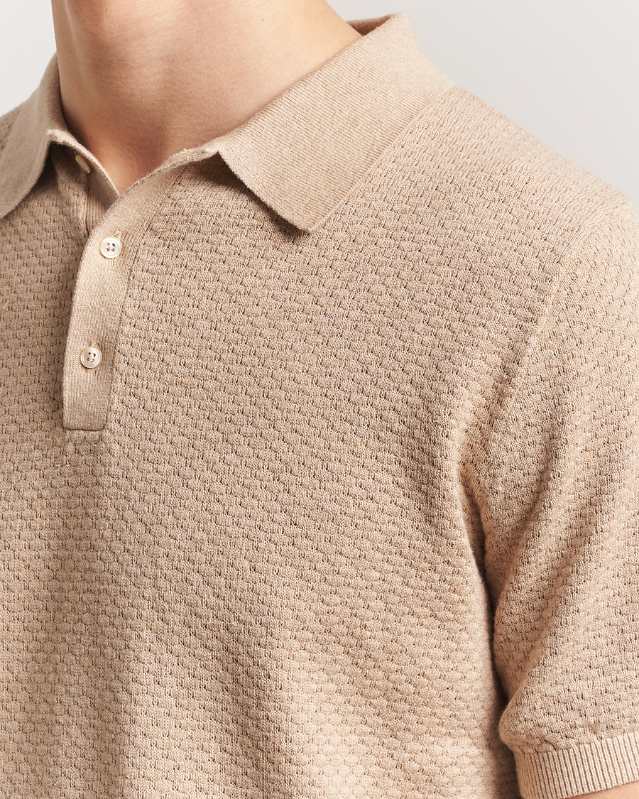 Herren | Poloshirts | Stenströms | Knitted Textured Cotton/Hemp Polo Beige
