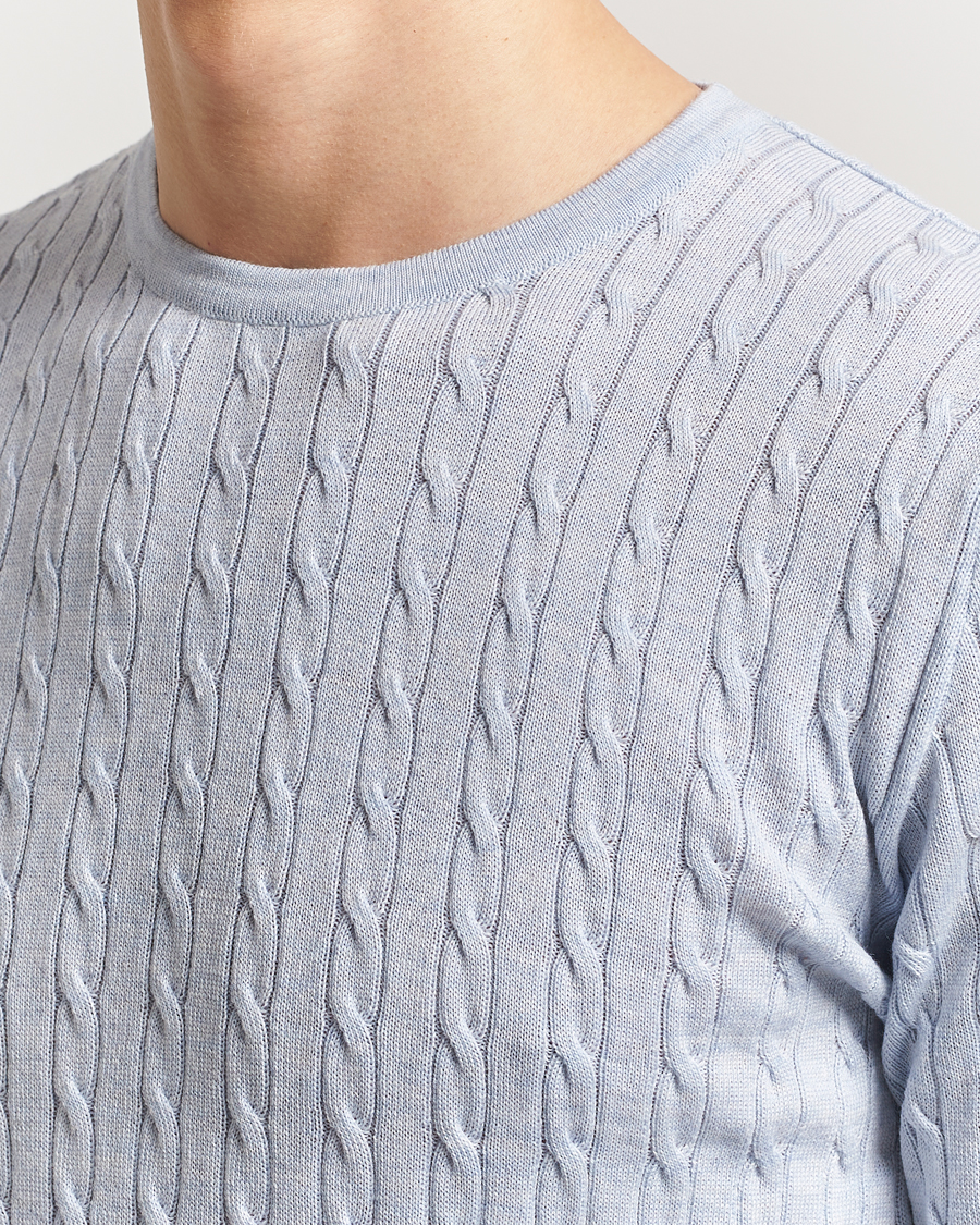 Herren | Pullover | Stenströms | Merino Cable Crew Neck Light Blue