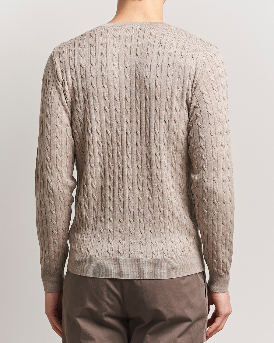 Herren | Pullover | Stenströms | Merino Cable Crew Neck Beige