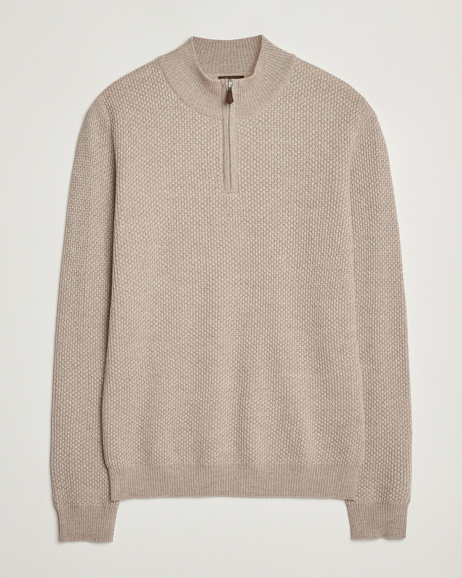 Herren | Pullover | Stenströms | Knitted Textured Half-Zip Beige