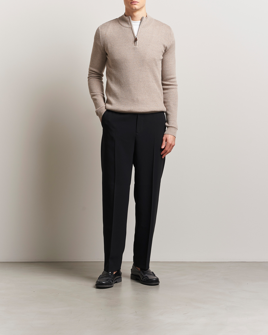 Herren | Pullover | Stenströms | Knitted Textured Half-Zip Beige