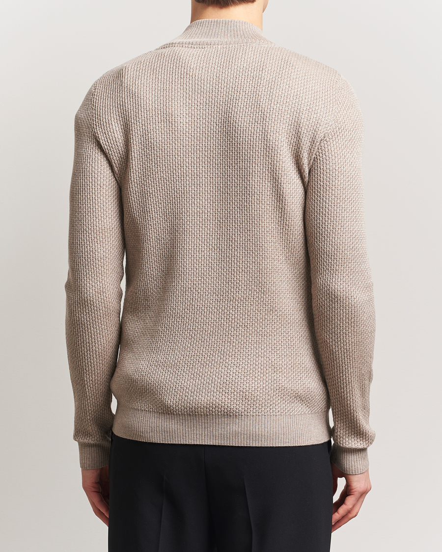 Herren | Pullover | Stenströms | Knitted Textured Half-Zip Beige