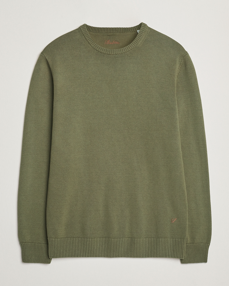 Herren | Pullover | Stenströms | Organic Cotton Knitted Sweater Olive
