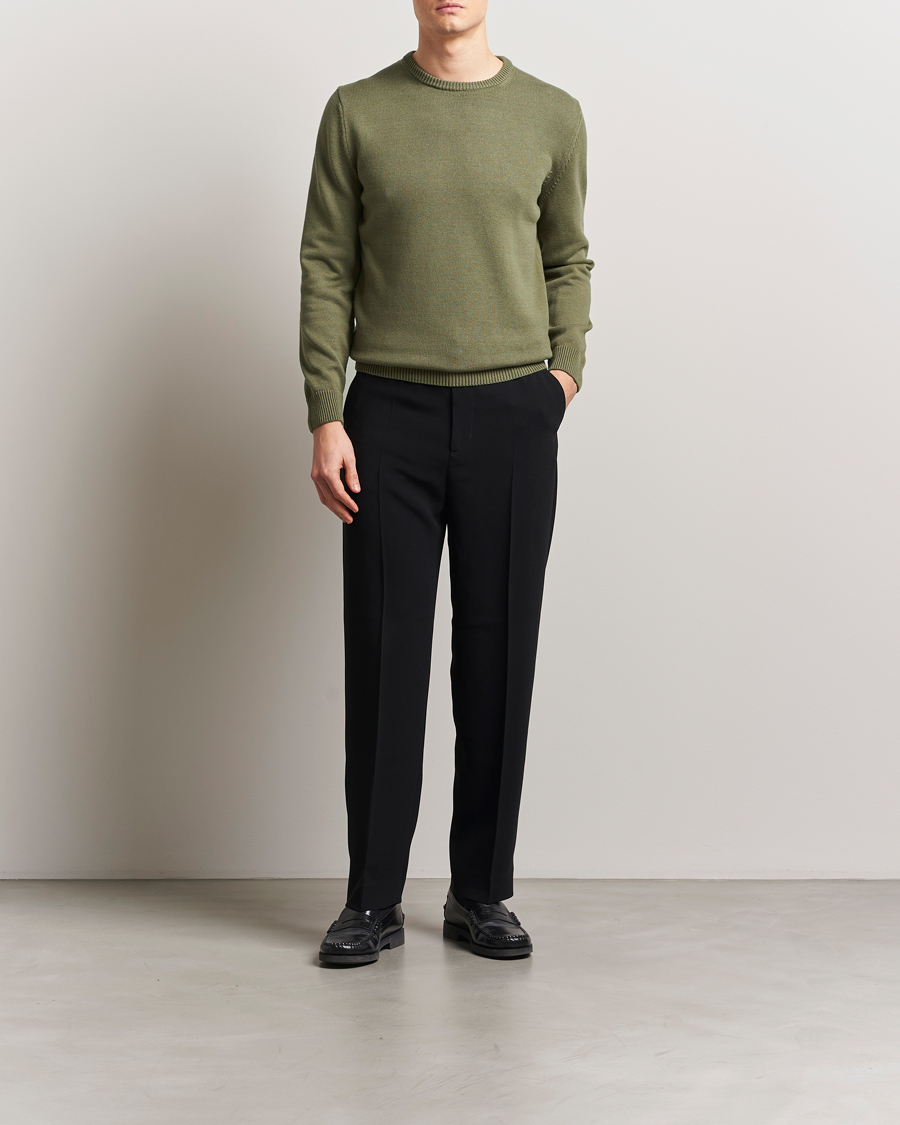 Herren | Pullover | Stenströms | Organic Cotton Knitted Sweater Olive