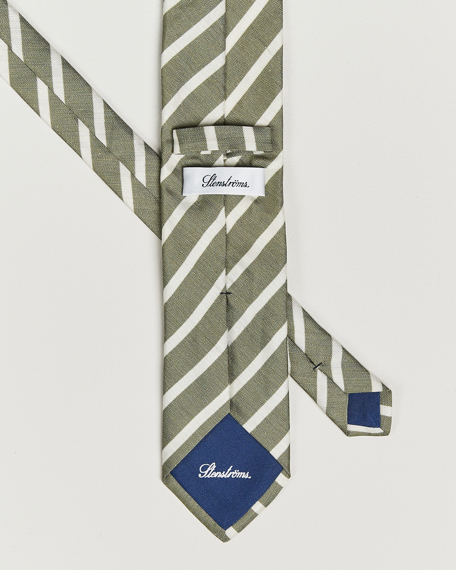 Herren | Stenströms Silk/Linen Striped Tie Green | Stenströms | Silk/Linen Striped Tie Green