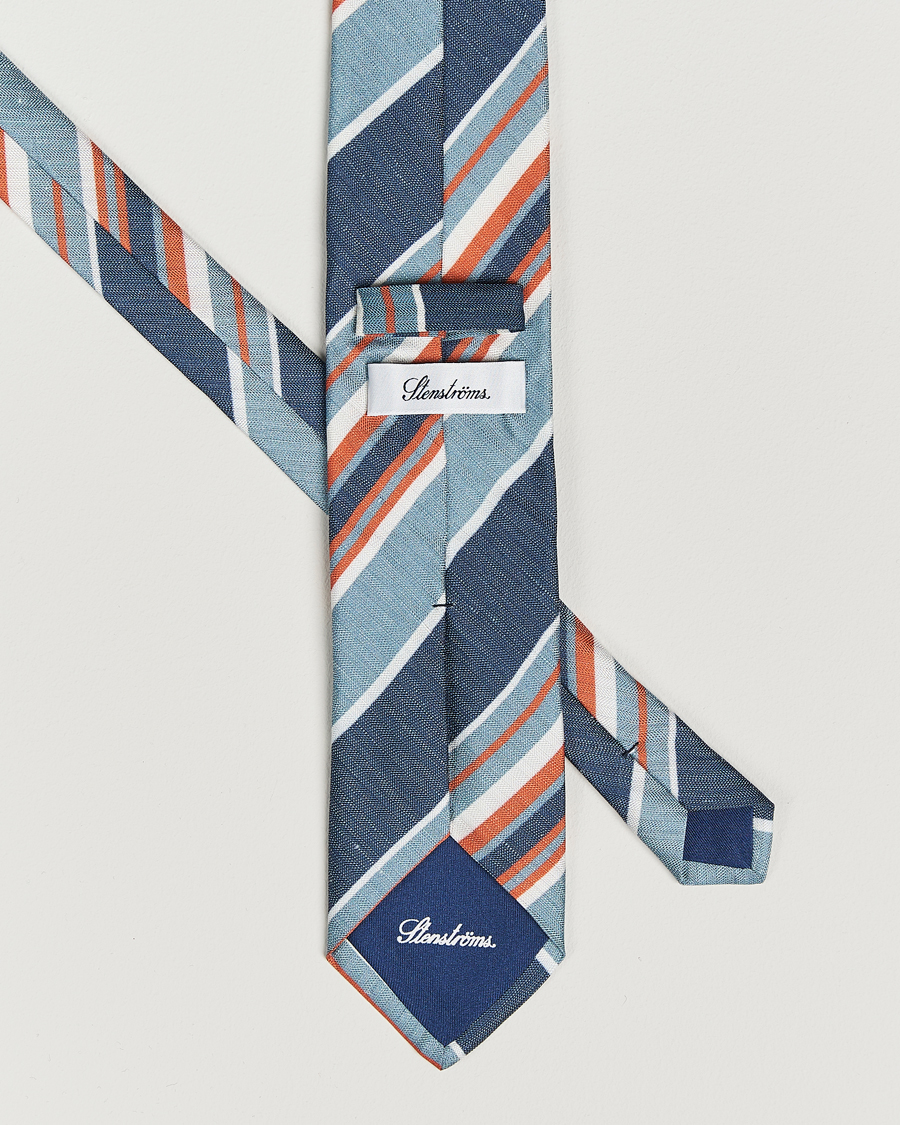 Herren | Stenströms Silk/Linen Mutli Striped Tie Blue | Stenströms | Silk/Linen Mutli Striped Tie Blue